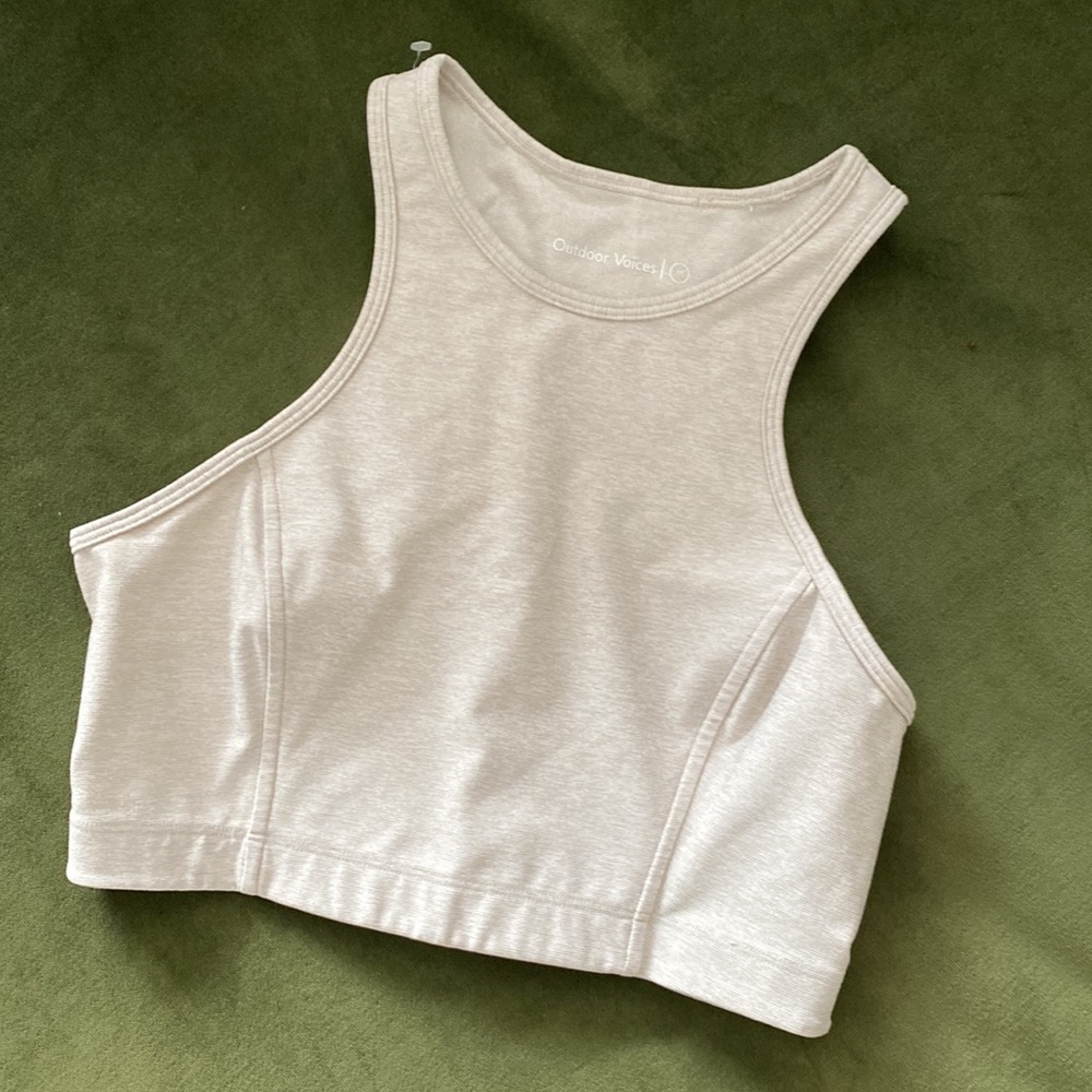 Outdoor Voices beige crop top sports bra
